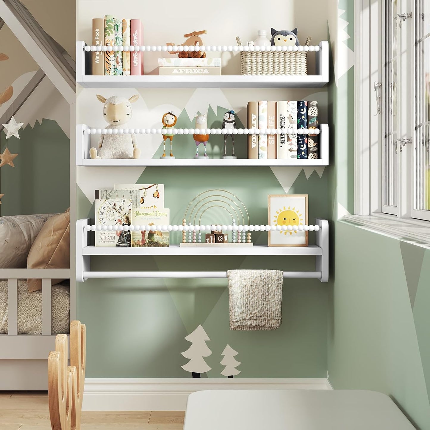 3er-Set Kinder-Bücherregal für die Wand, 60 x 15 x 14 cm Weiss
