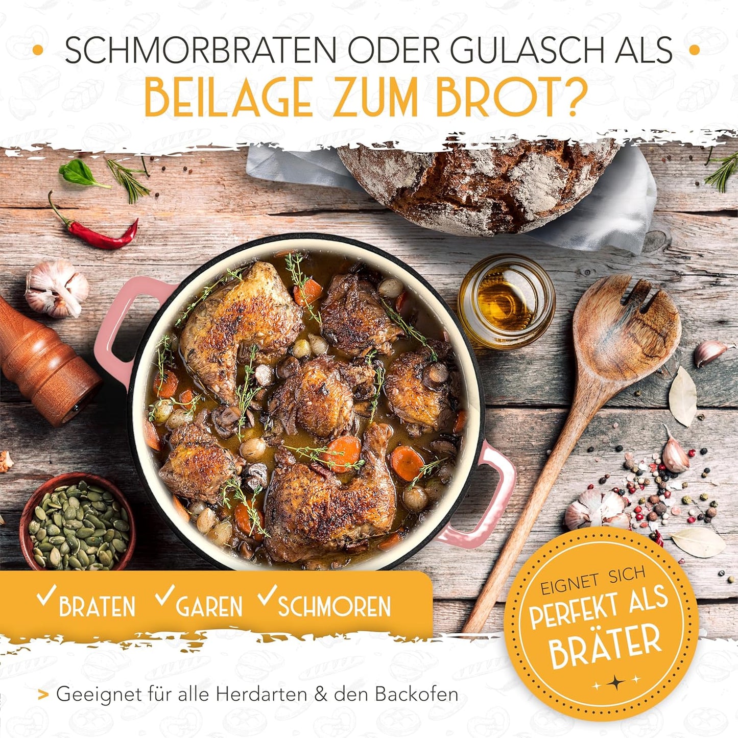 Brotbacktopf mit Gärkorb, Rosa Topf