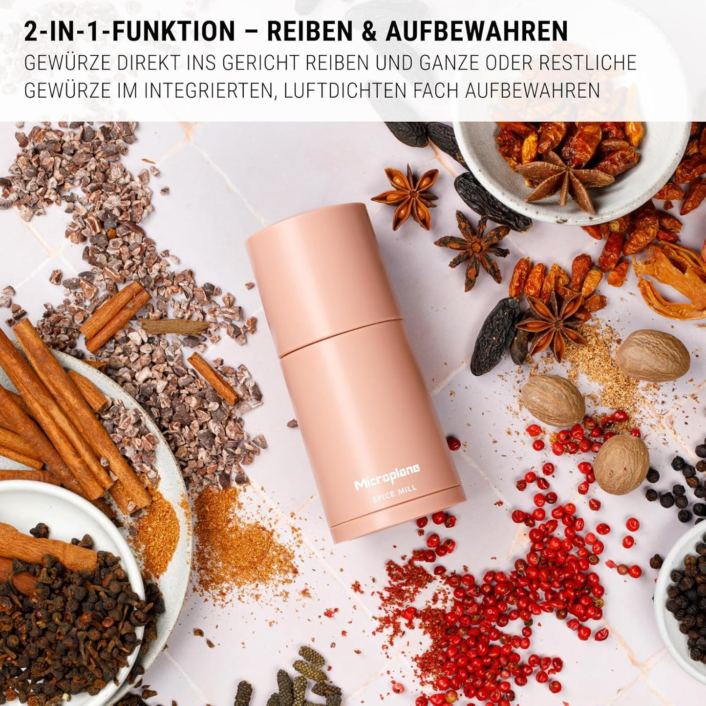 Gewürzmühle 2 in 1 mit Edelstahlklinge, Altrosa