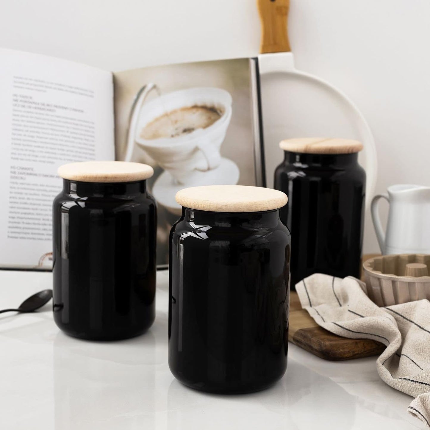 3er-Set Vorratsgläser (900 ml), Schwarz