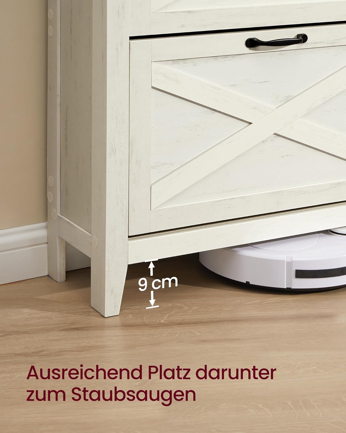 LIRY Kollektion Schuhschrank mit 4 Klappen im Landhausstil, Vintageweiss 24T x 127B x 86,8H cm