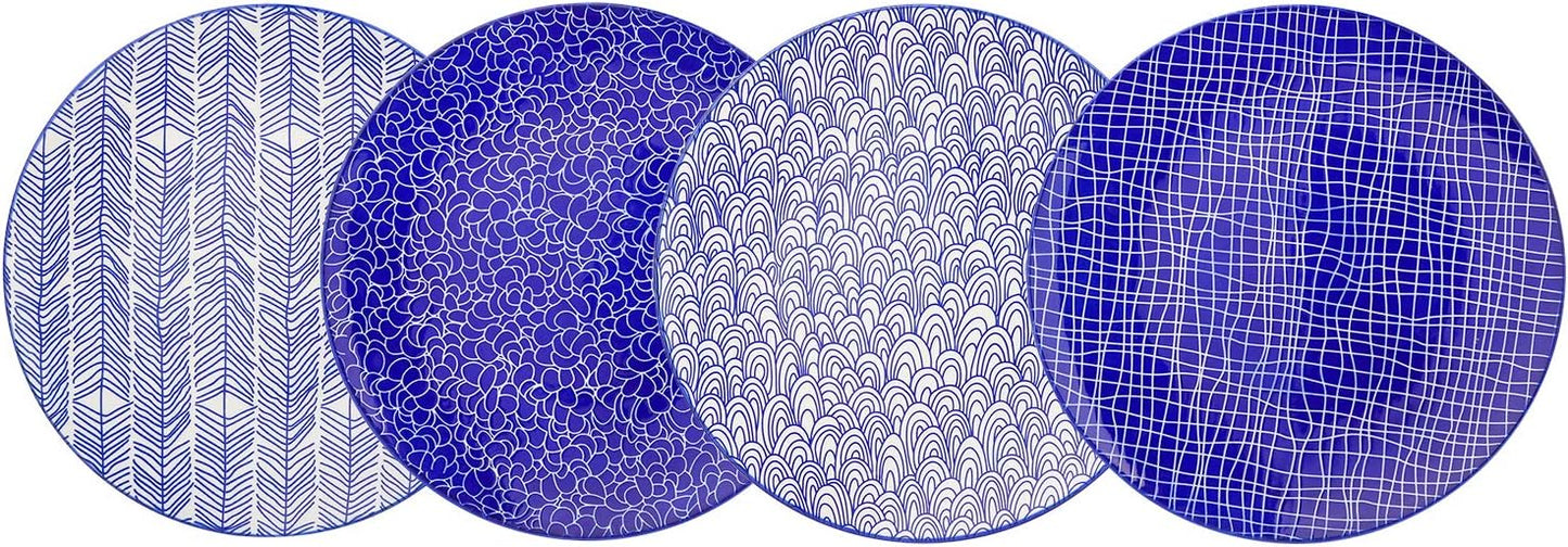 Takaki Porzellan-Flachteller-Set (4-teilig, 27 cm), 4-teilig Speiseteller Blau + Creme