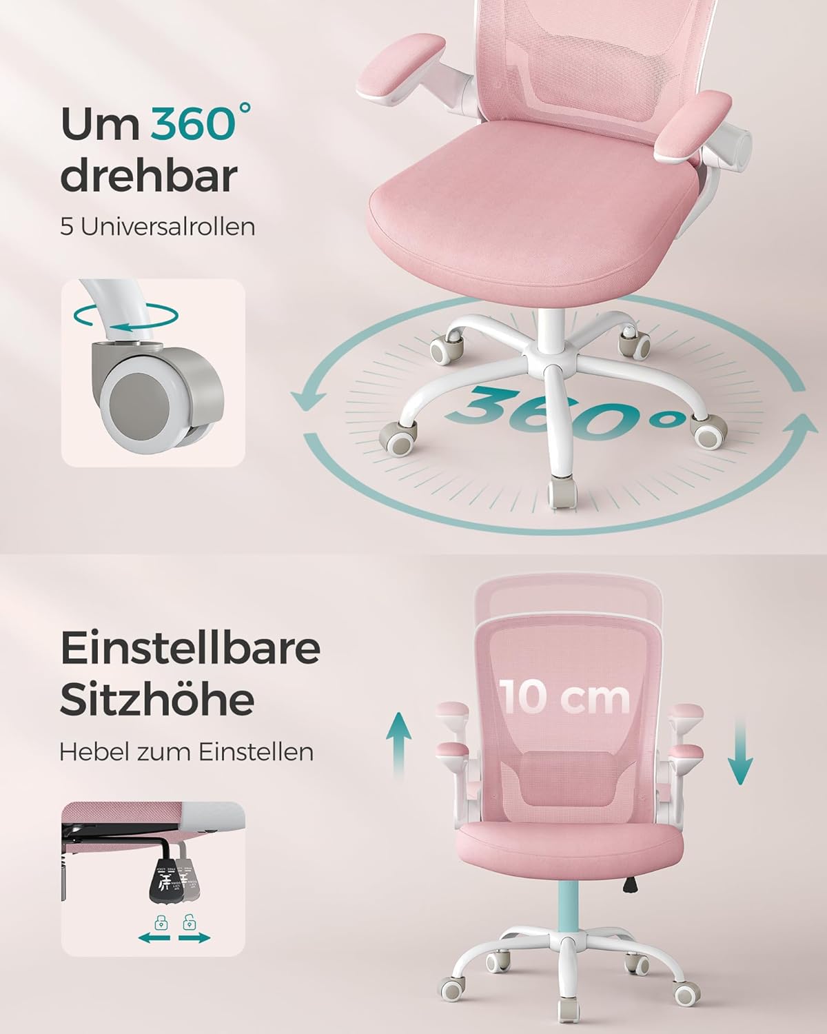 Bürostuhl OBN037R01, Pastellrosa, Ohne Kopfstütze