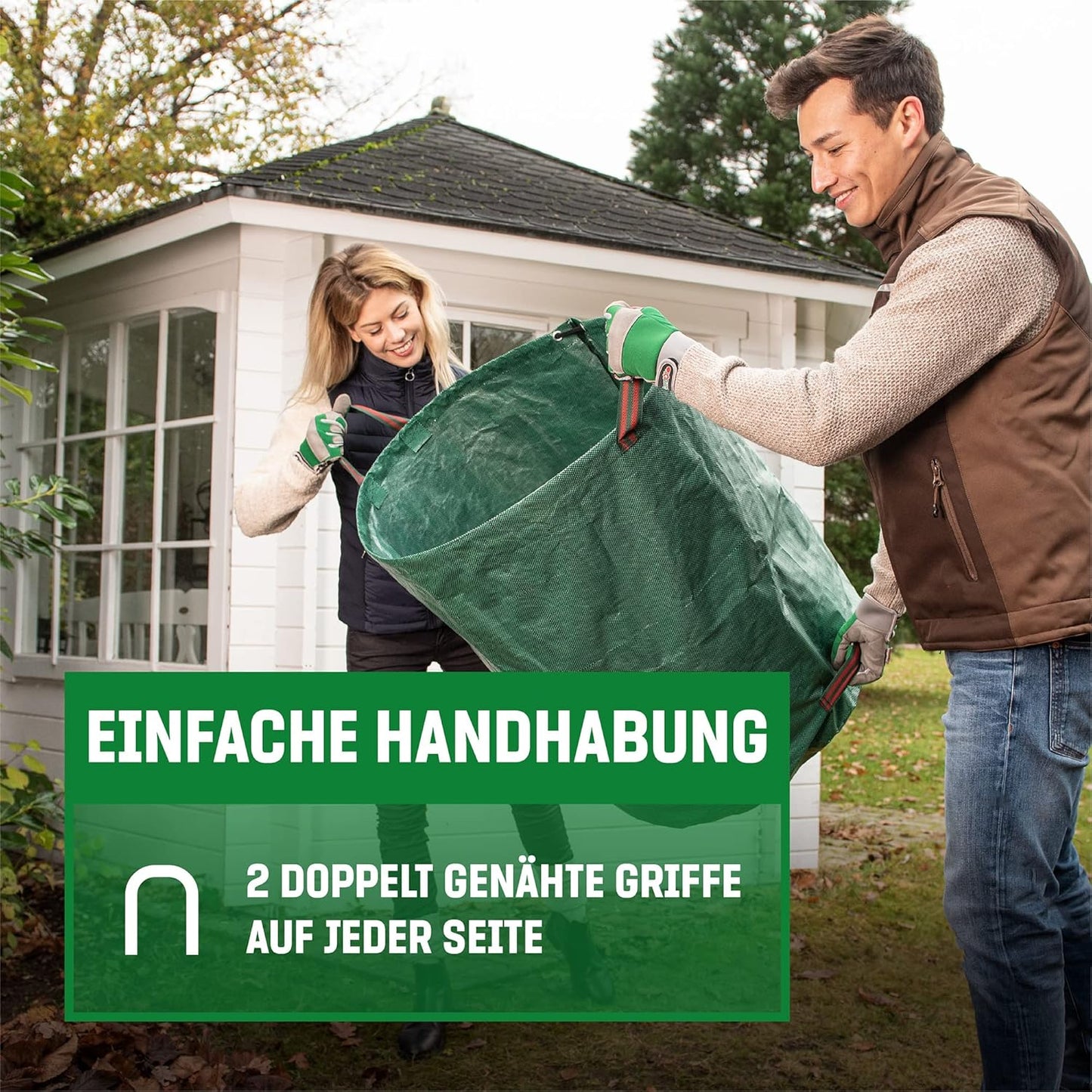 3-teiliges Gartenabfallsäcke-Set mit Griffen, 3