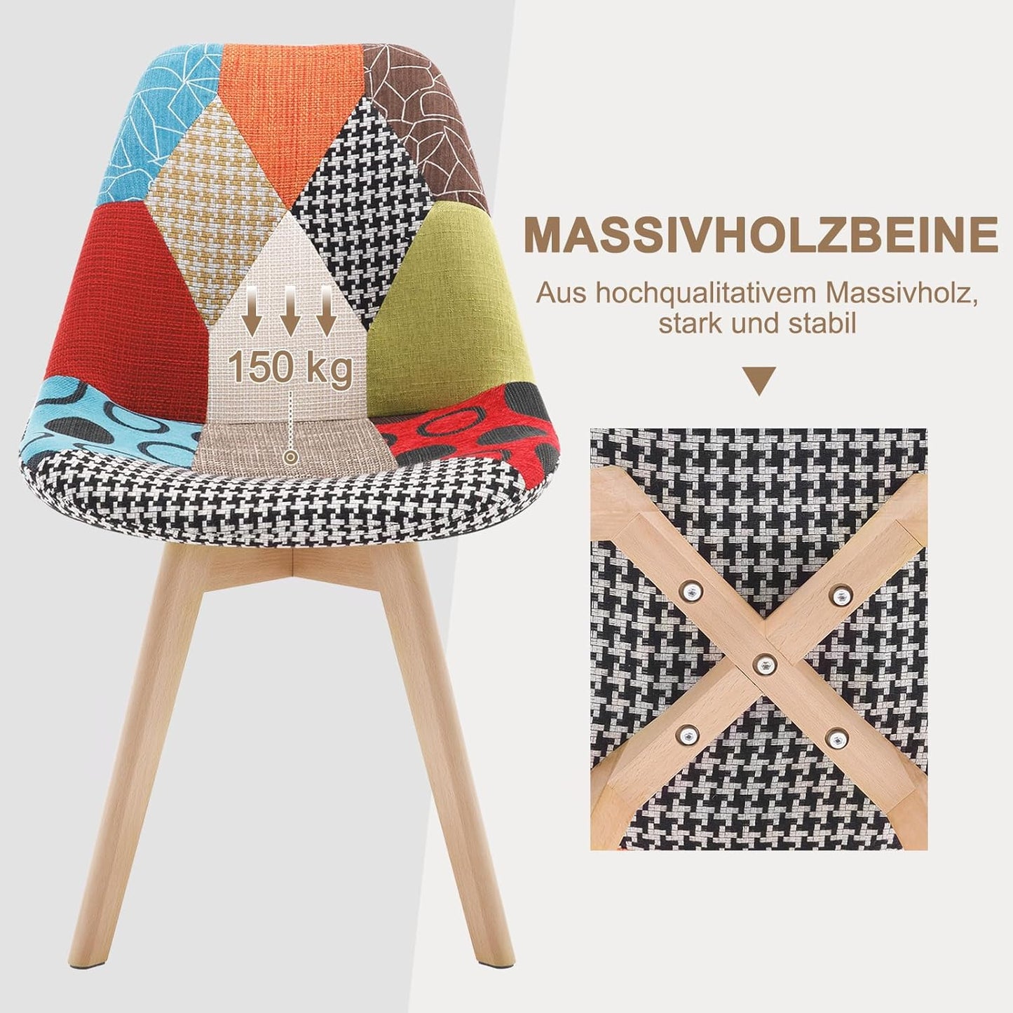 Esszimmerstühle im Patchwork-Design (8er Set), Mehrfarbig|8er set