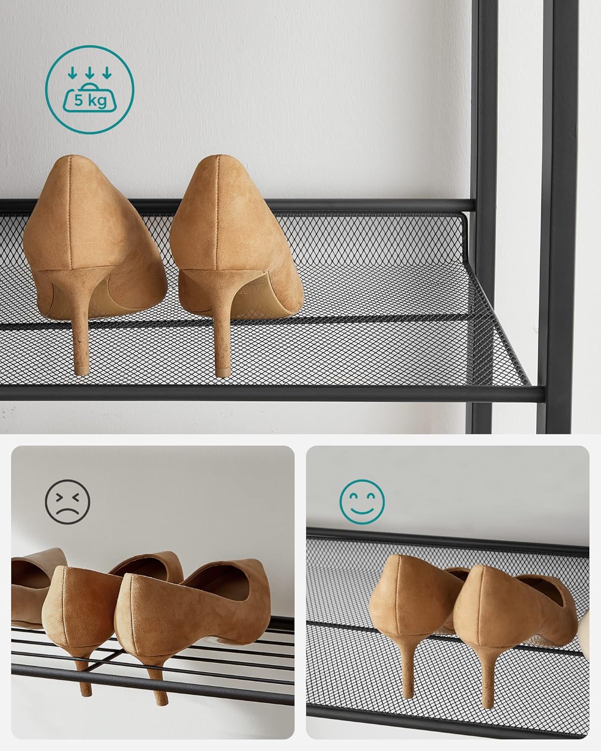 Schuhregal mit 8 Ebenen, 8 Ebenen Schwarz