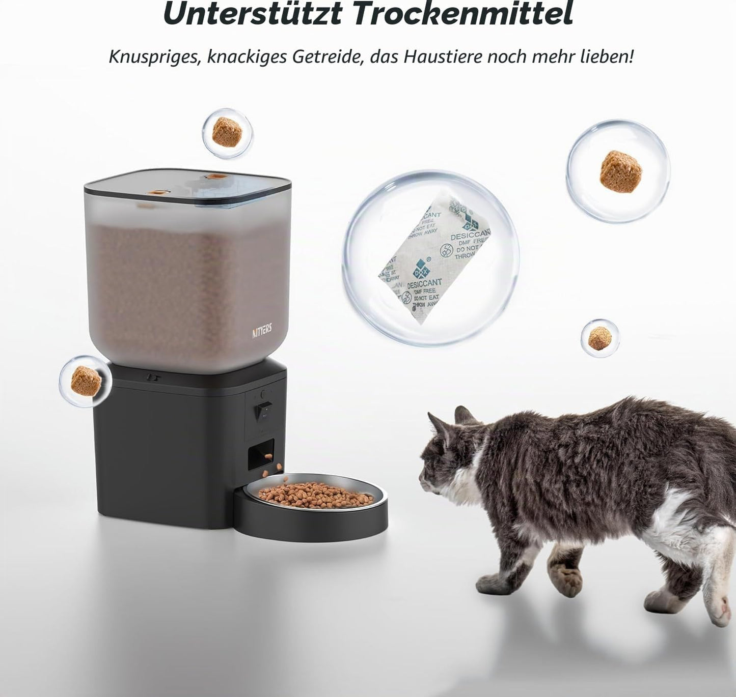 Automatischer Futterspender mit Kamera & WLAN, Schwarz Eine Schüssel, WLAN und Kamera