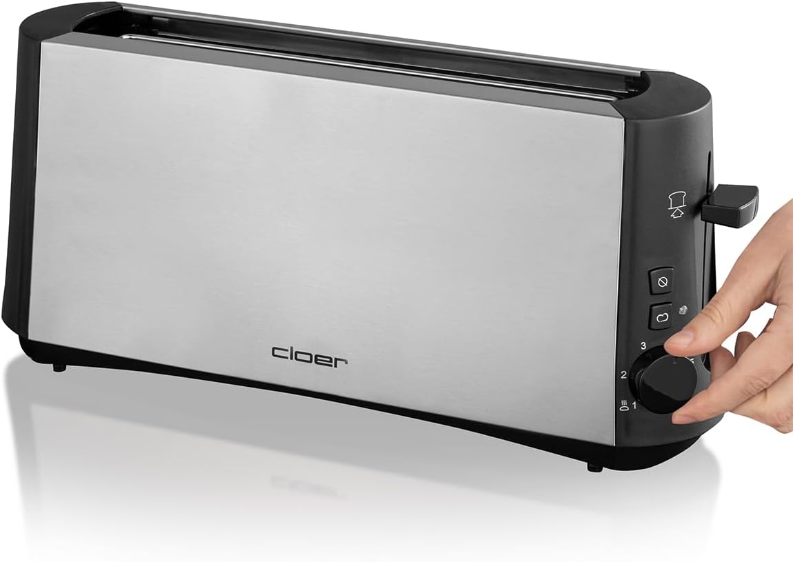 Langschlitztoaster für 2 Scheiben, Edelstahlgehäuse 2 Scheiben Langschlitz Single