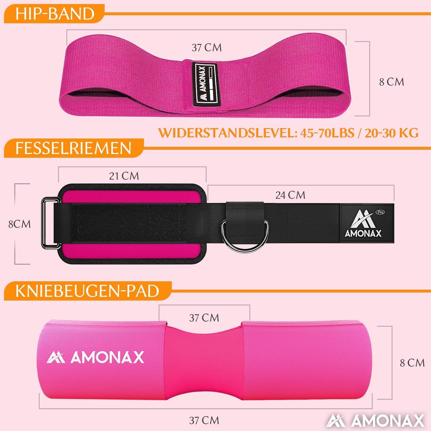 Langhantel-Nackenschutz für Krafttraining, Rosa 3-in-1-Kombi-Set