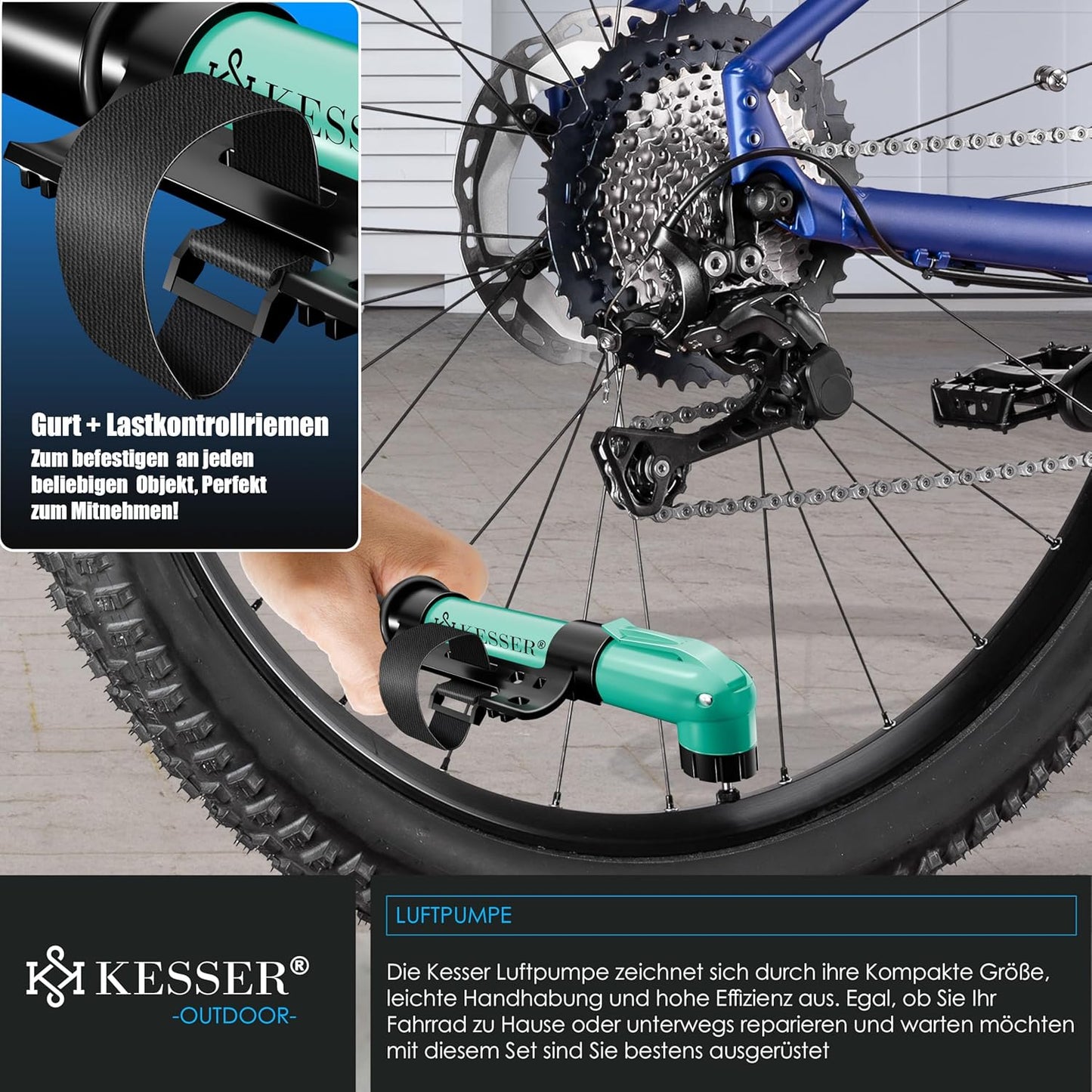 Veloständer mit Luftpumpe, Schwarz / 1er Set