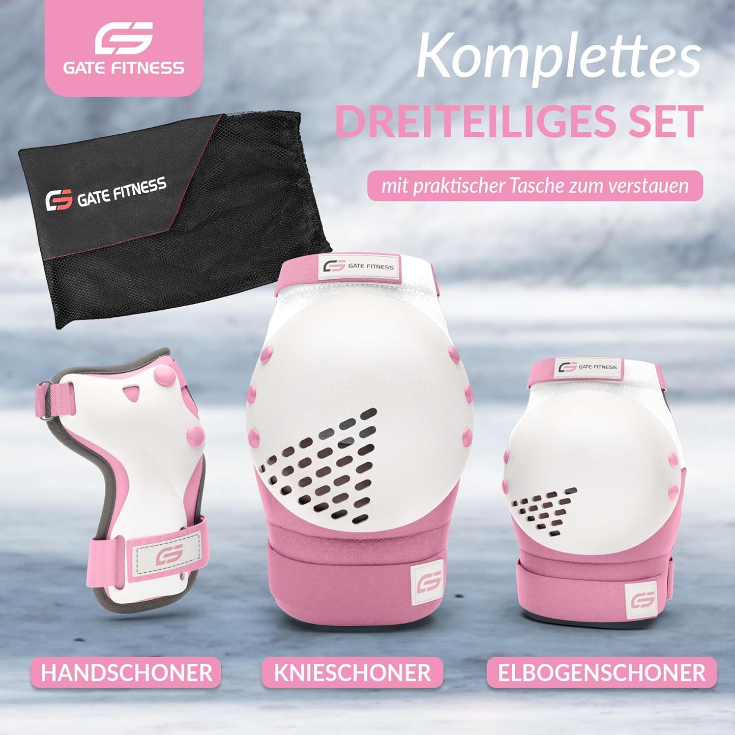 6-teiliges Protektoren-Set, XL - Erwachsene Pink / Weiss