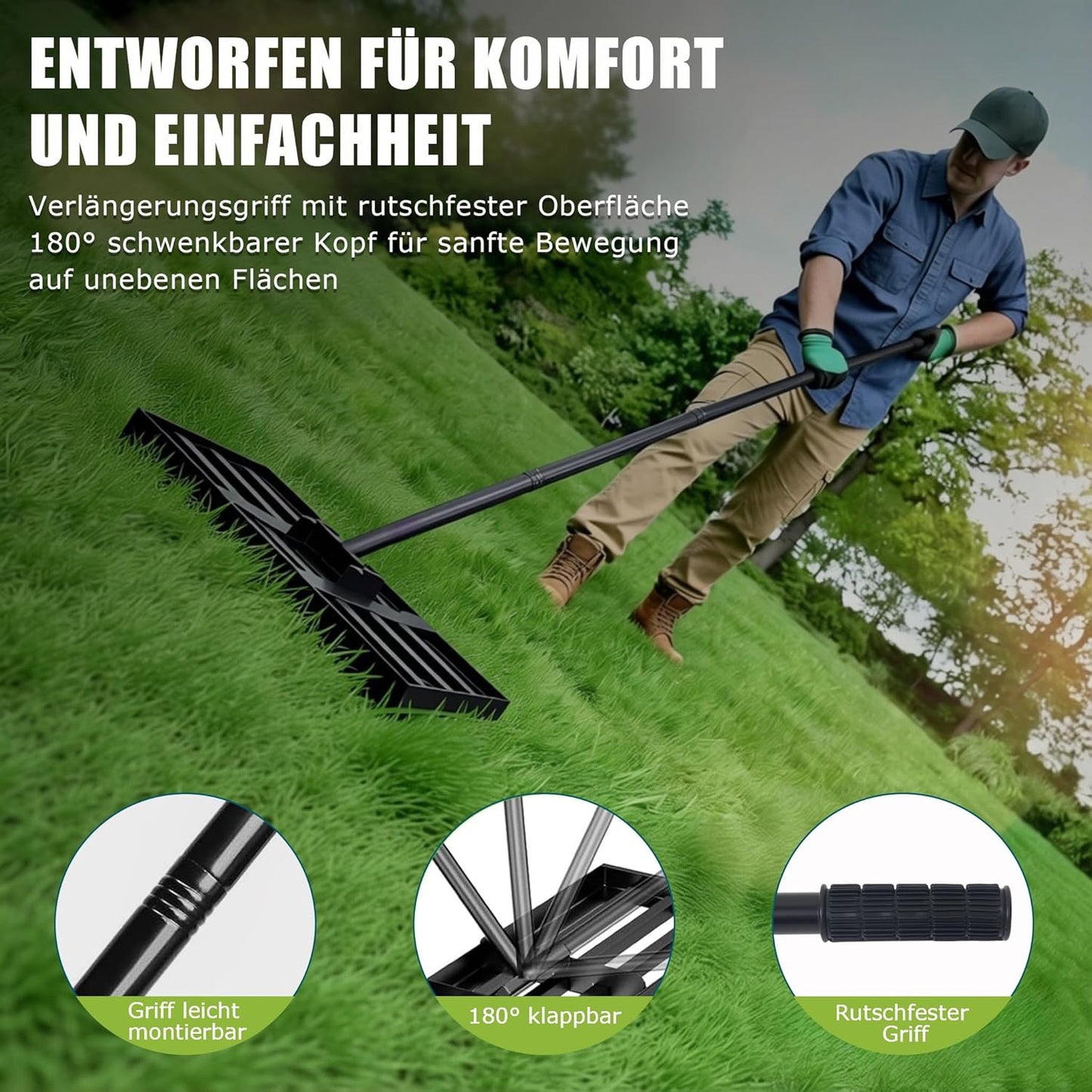 Rasenrakel Nivellierrechen für Gartenpflege, 158|42*25cm