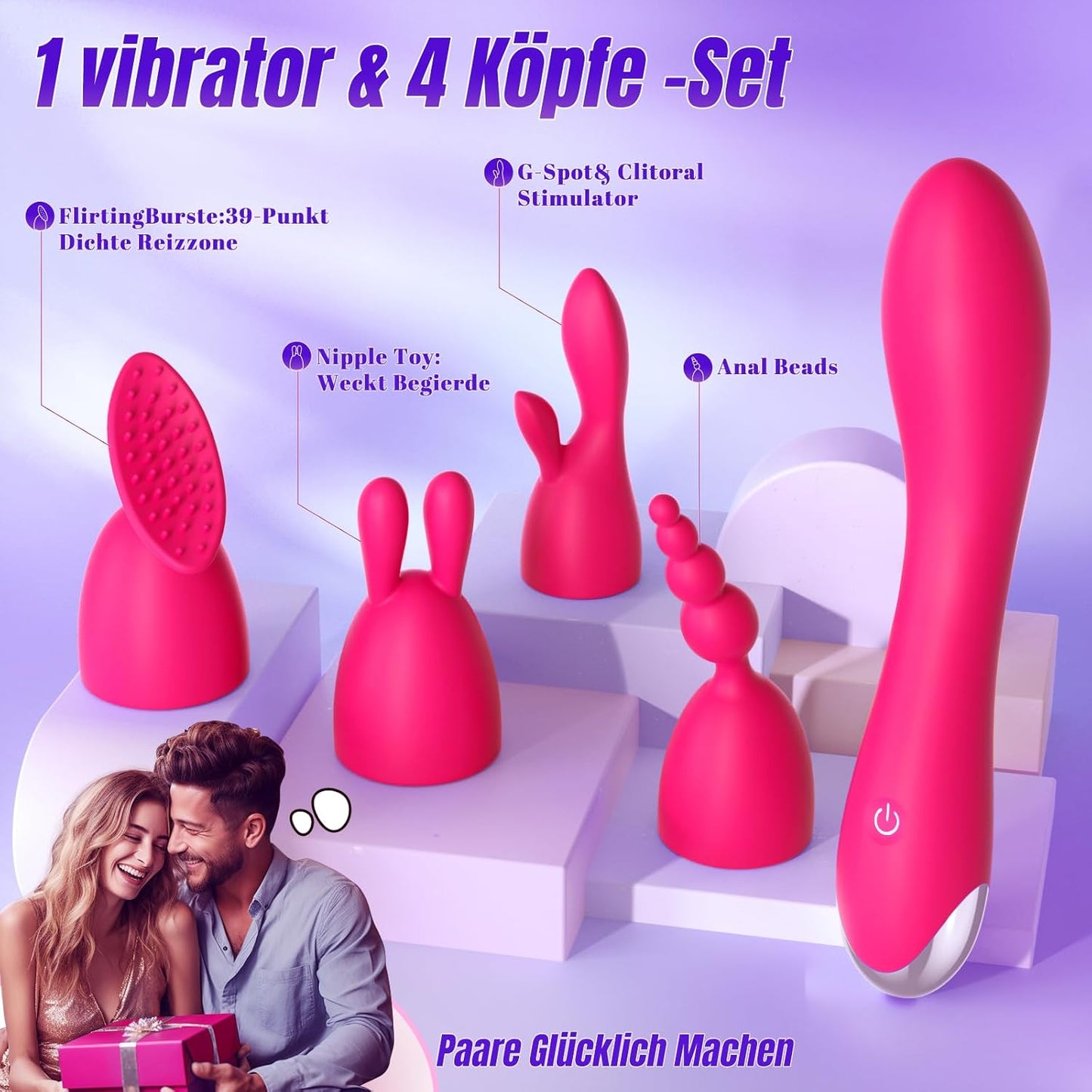Vibratorenset für Frauen mit 4 Wechselaufsätzen und 20 Modi