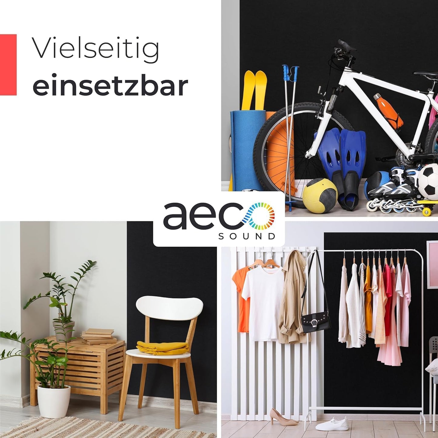 3er-Set Selbstklebender Filz-Wandschutz, 3 Stück Schwarz