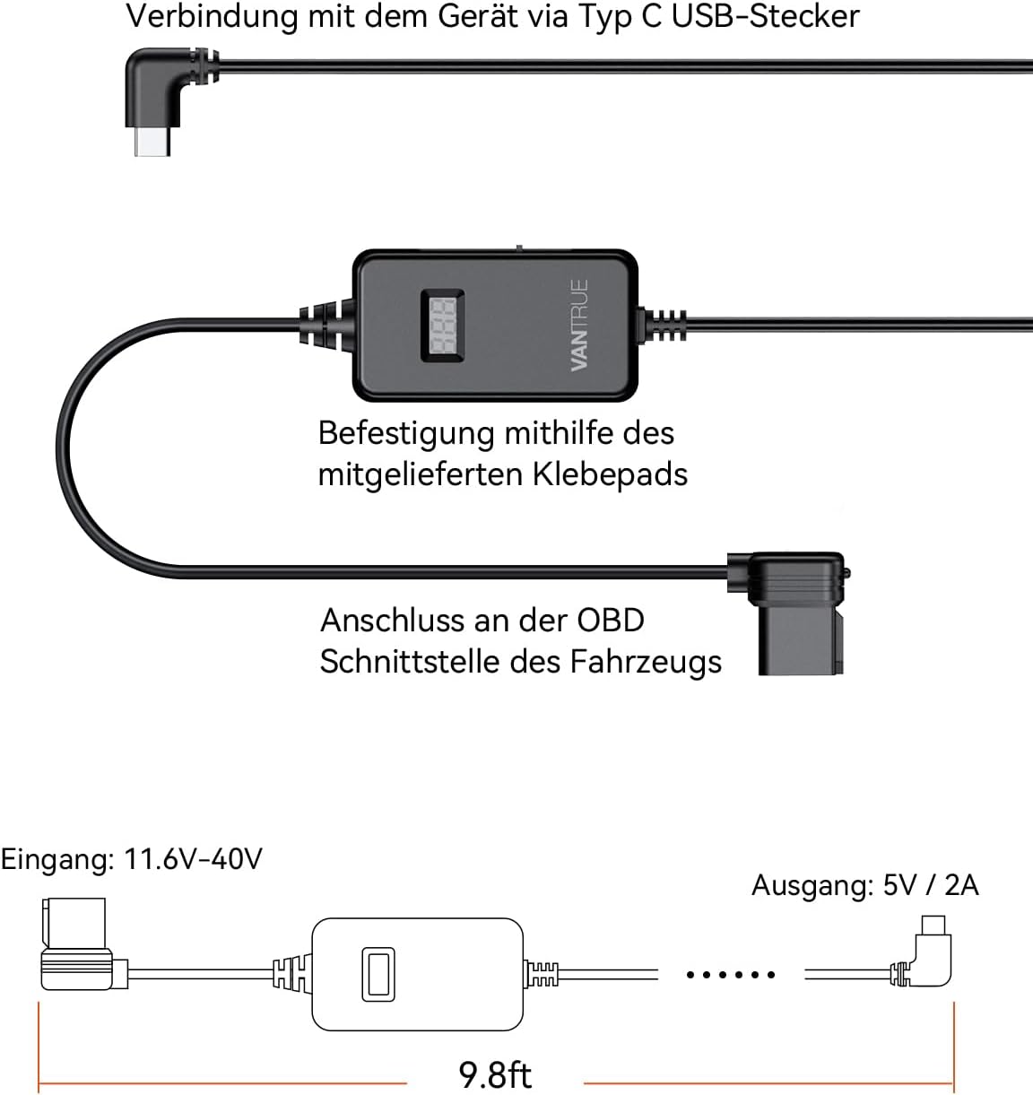 USB C OBD Hardwire für Vantrue Dashcam, modern