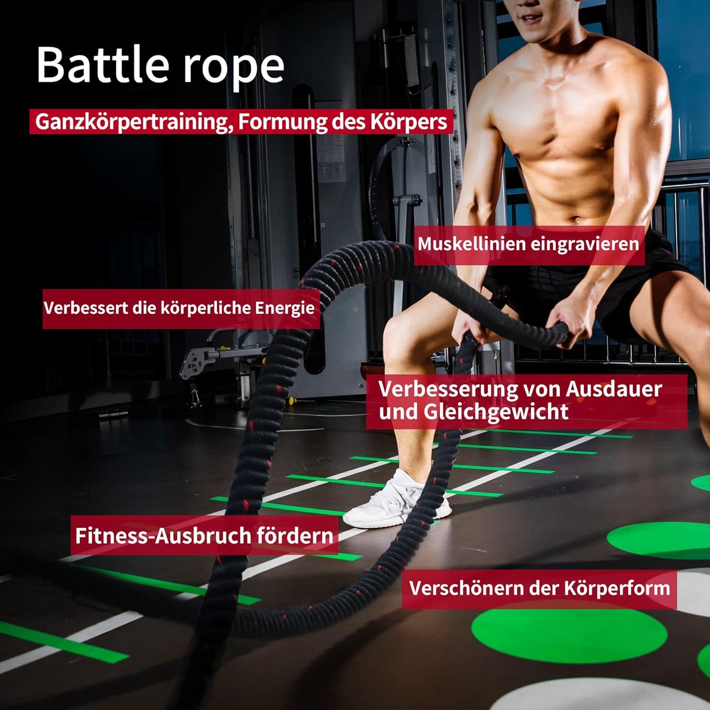 Battle Rope, Schwarz Rot-9m