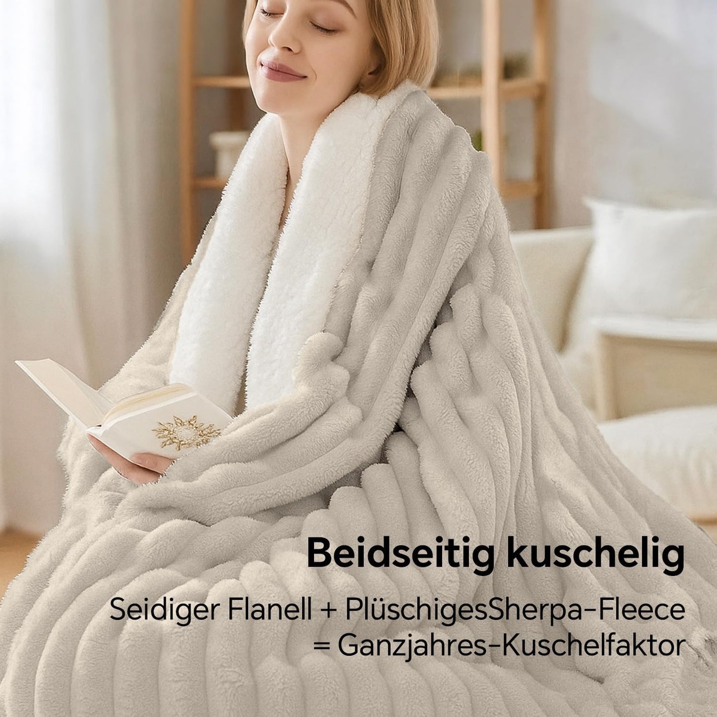 Flauschige XXL Kuscheldecke, Beige 220 x 240 cm