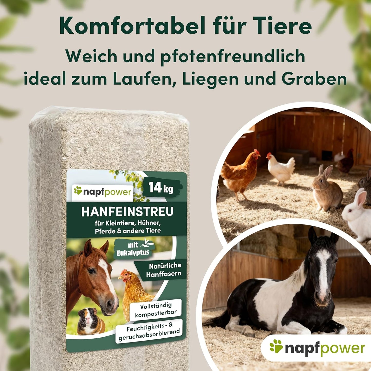 Hanf-Einstreu mit Eukalyptus, 14 kg