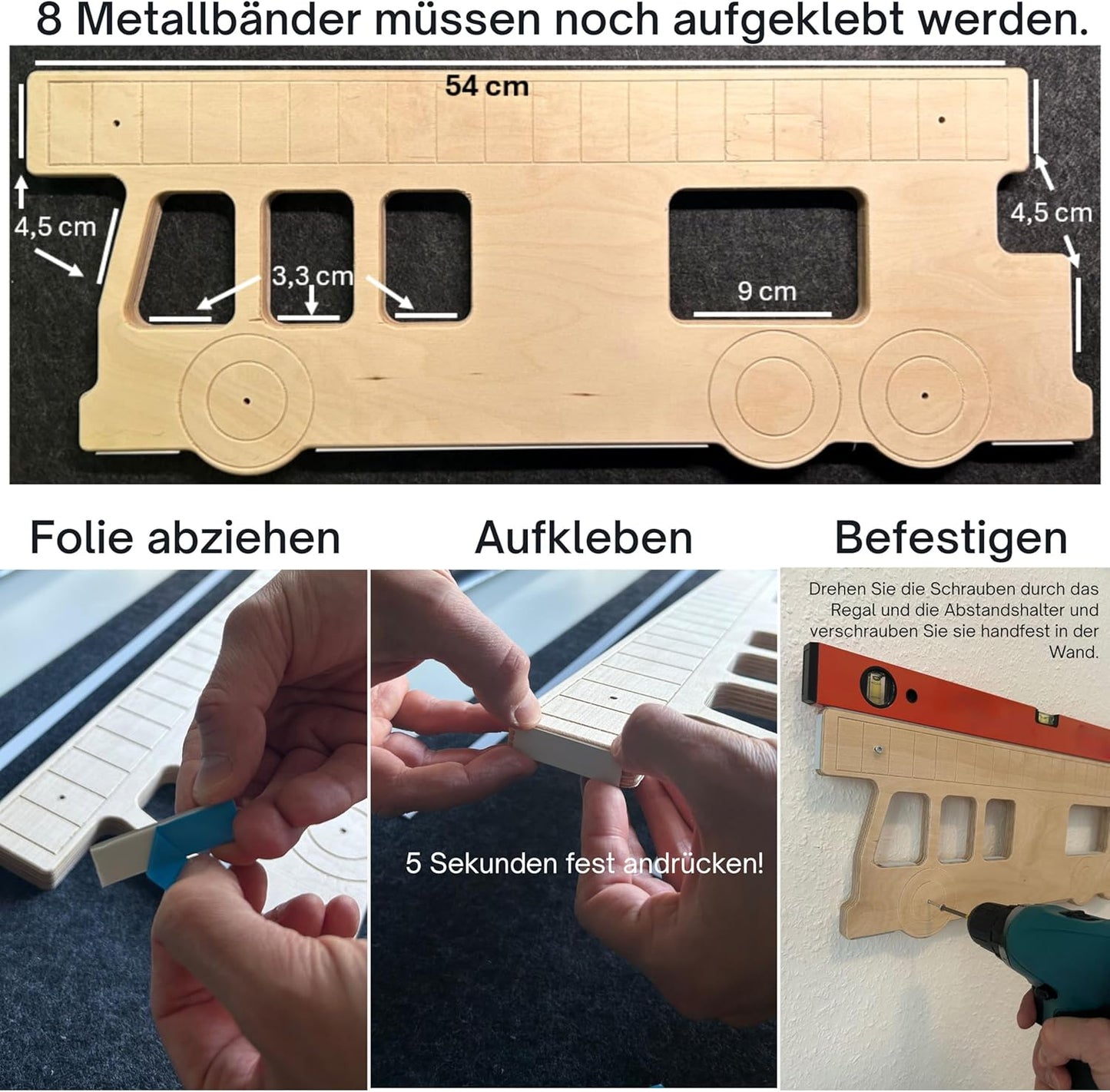 Feuerwehr-Wandregal für Toniebox und Figuren, Feuerwehr-Set mit Box-Halter, Holz