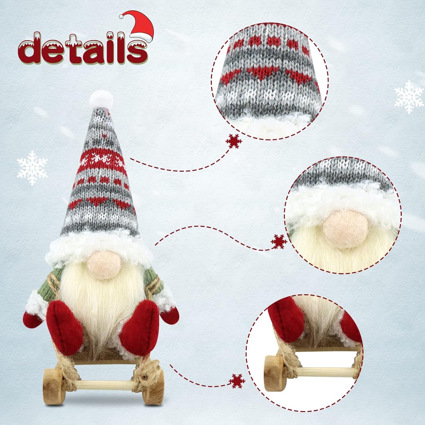 3-teiliges Weihnachtswichtel Figuren-Set, Klassische Farbe