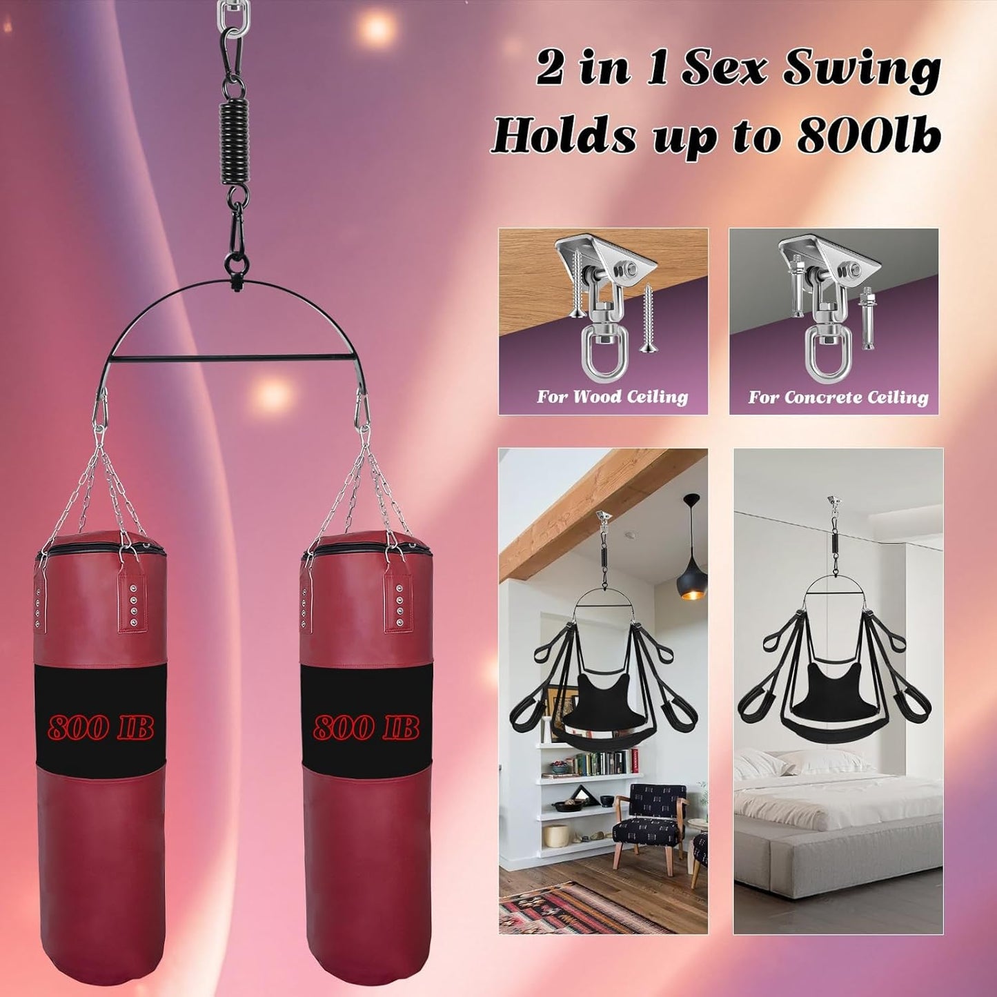 360° drehbare Sexschaukel mit Komfortsitz, Black