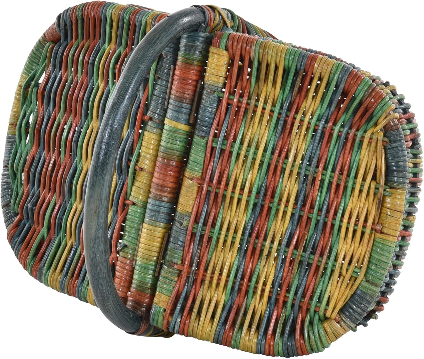 Einkaufskorb Bügelkorb mit Deckel aus Rattan, 6 - Deckel Bunt (Rot, Blau, Grün, Gelb)