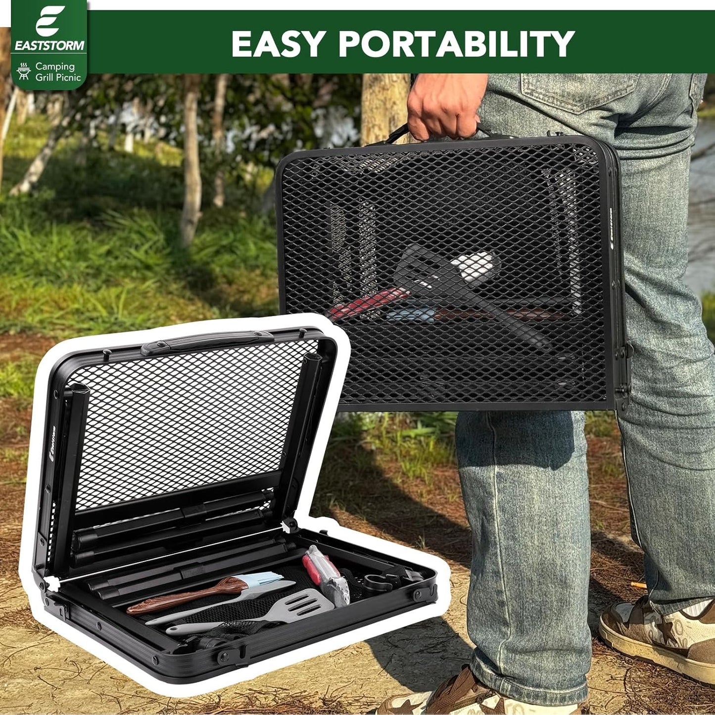 Klappbarer Campingtisch, Schwarz 60 x 40 cm