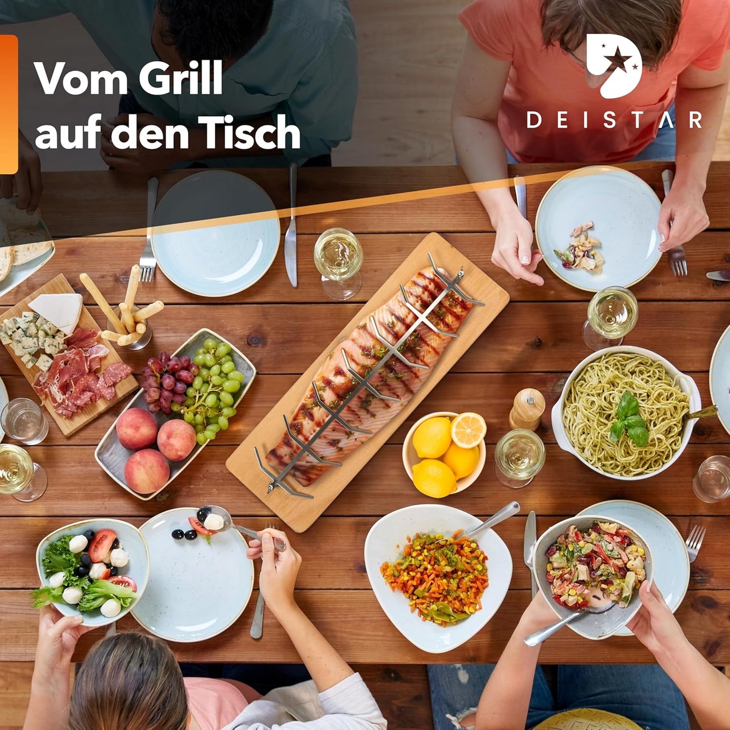 Flammlachsbrett mit Edelstahlhalterung