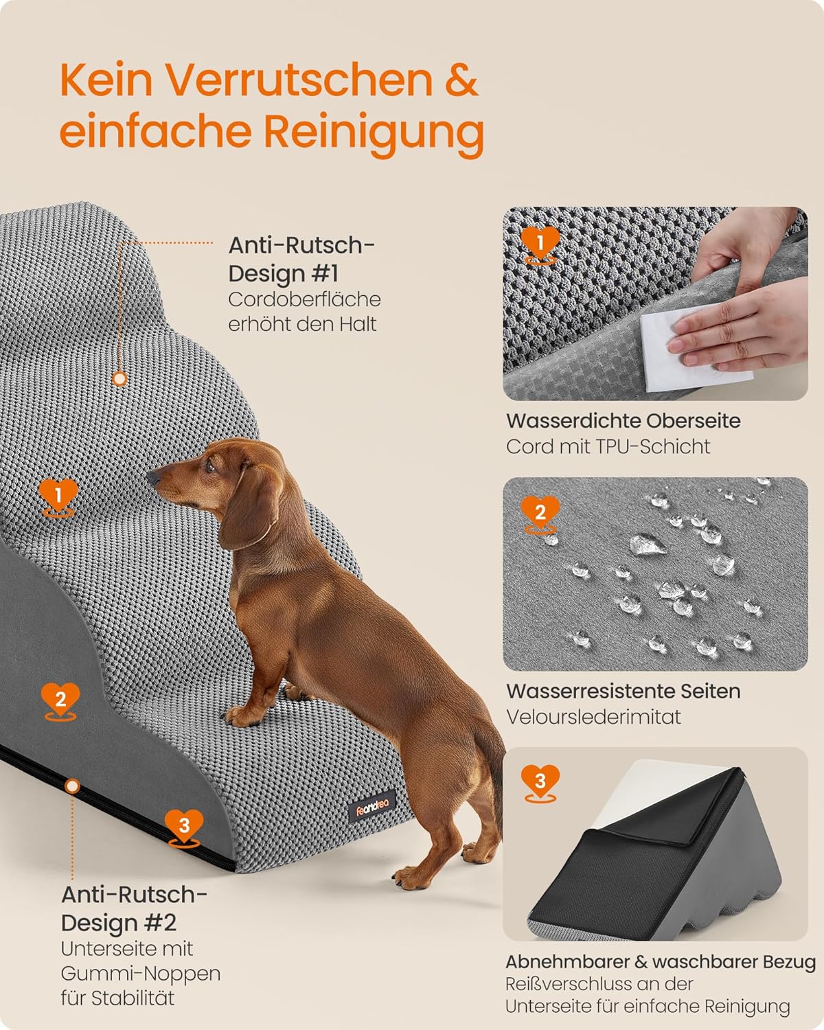 Rutschfeste Haustiertreppe mit 4 Stufen, 4 Stufen (72T cm)