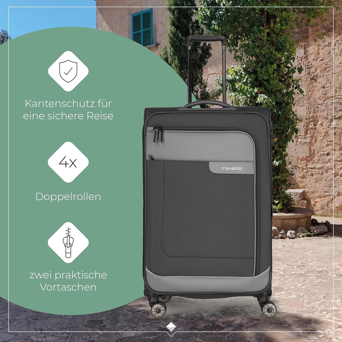 4-Rad Weichschalenkoffer mit Dehnfalte, Trolley M erw. (67 cm) Schiefer (Grau)