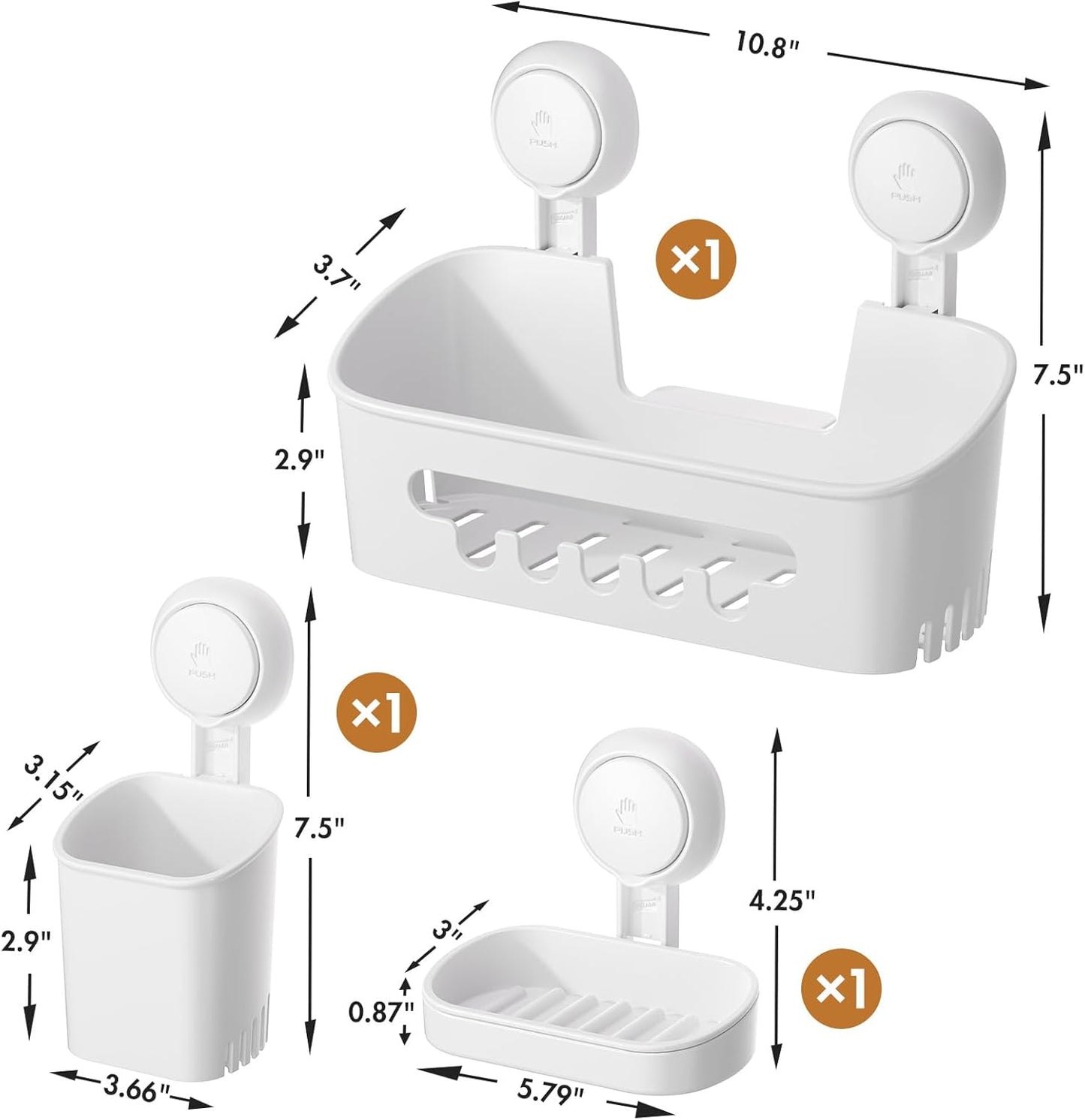 3er-Pack Duschablage ohne Bohren mit Saugnapf, 1 set