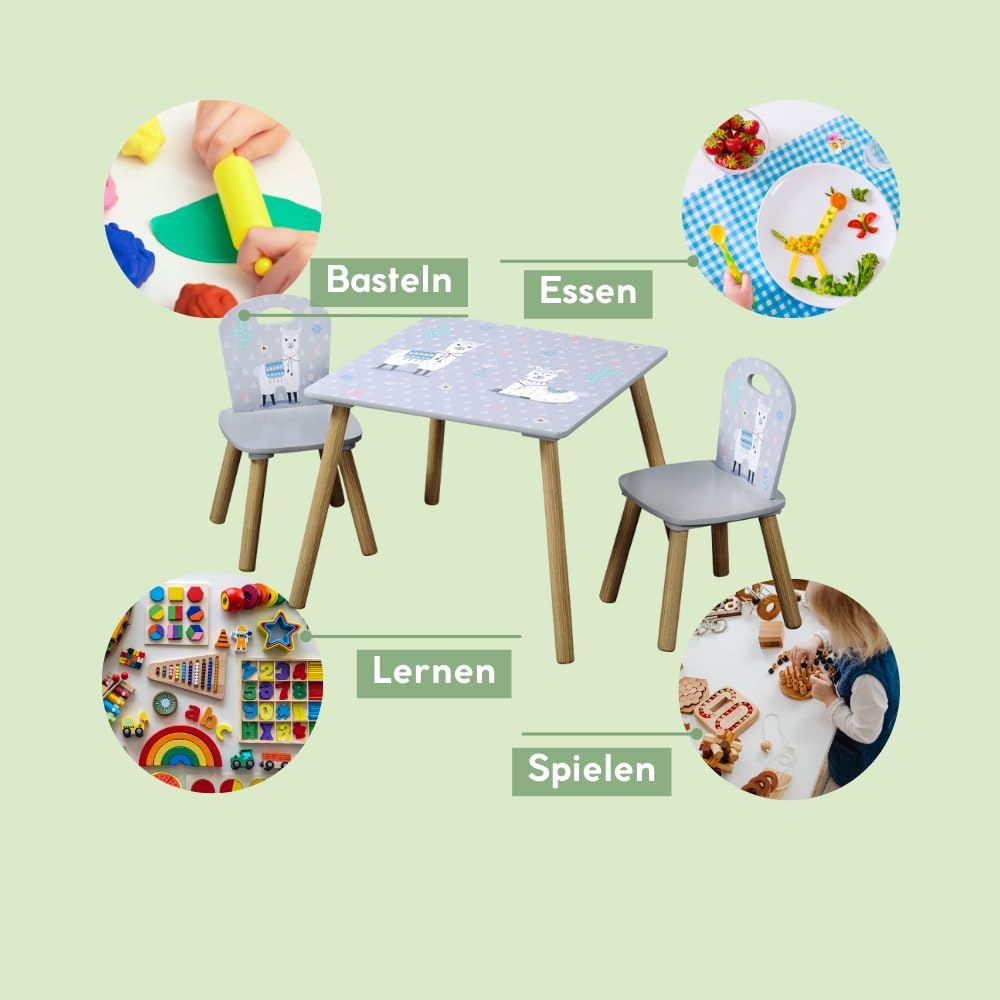 Kindertisch mit 2 Stühlen, Grau