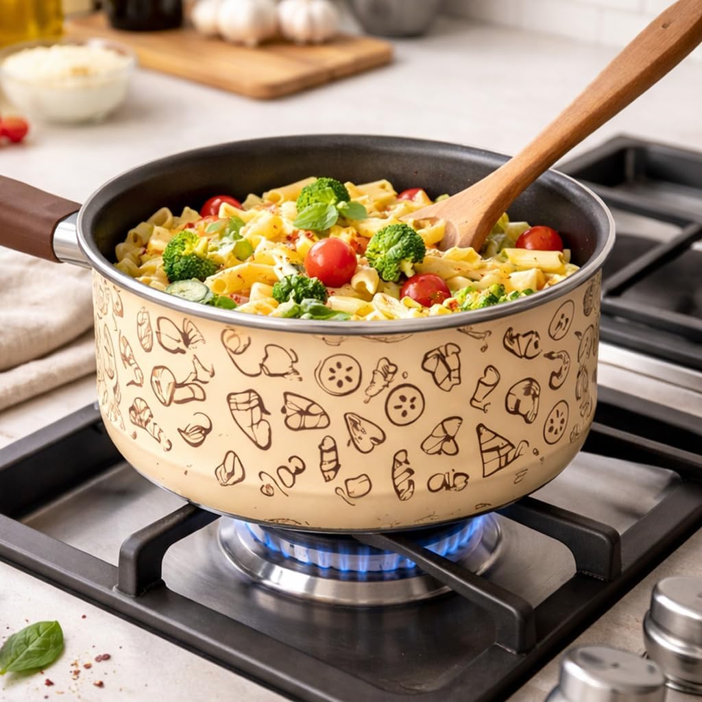Tris Pastella Antihaft-Stielkasserollen-Set mit Glasdeckel