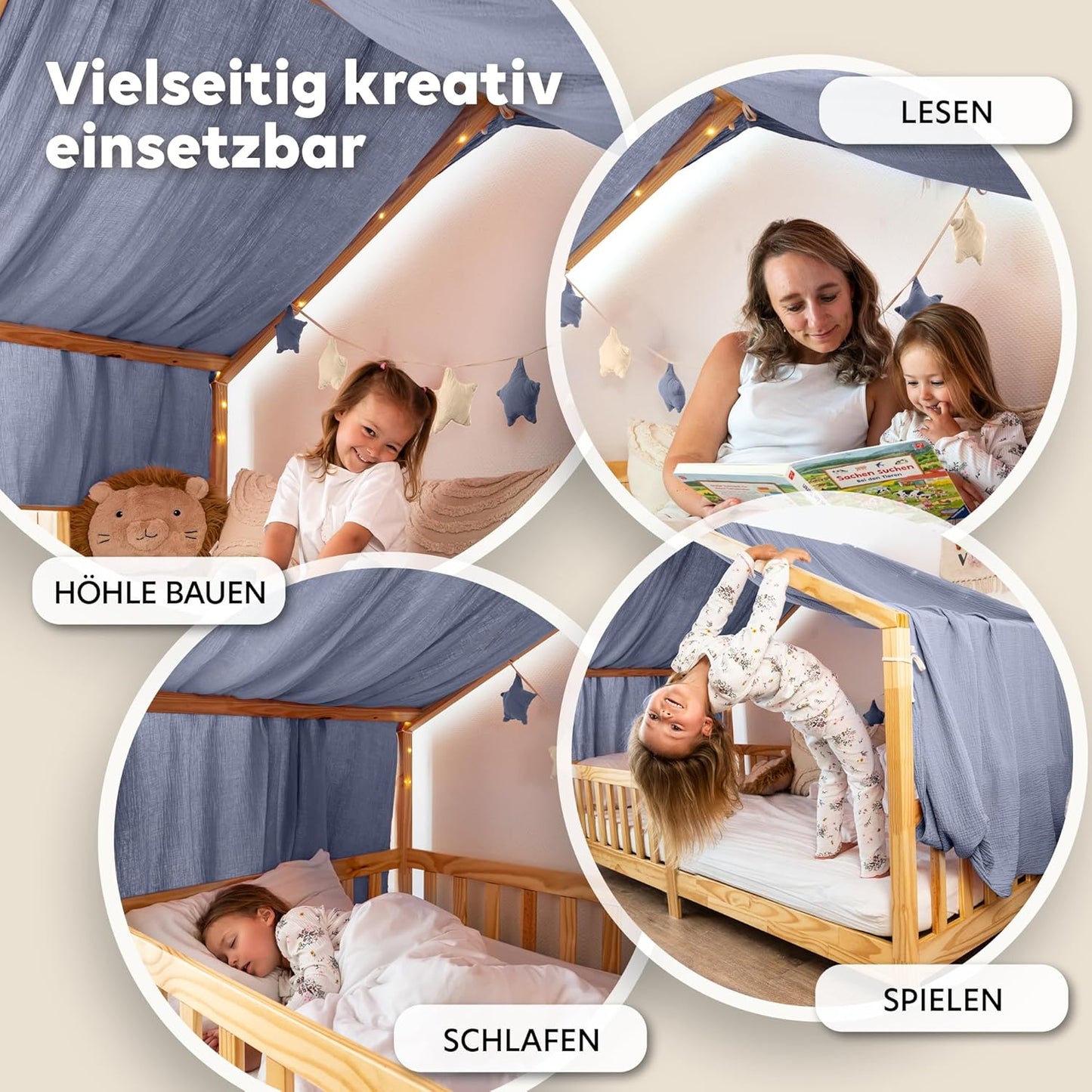 Himmel für Hausbett, Blau mit Gold 135 x 320cm