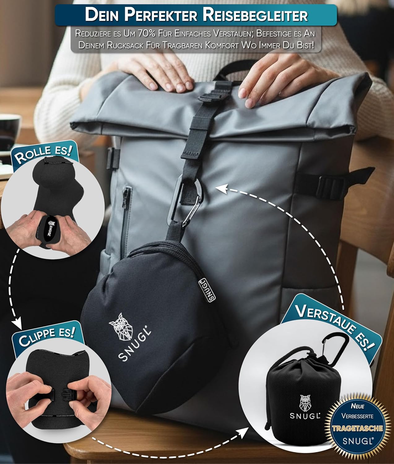 Verstellbares Memory Foam Nackenkissen für Reisen, Erwachsener Klein Schwarz