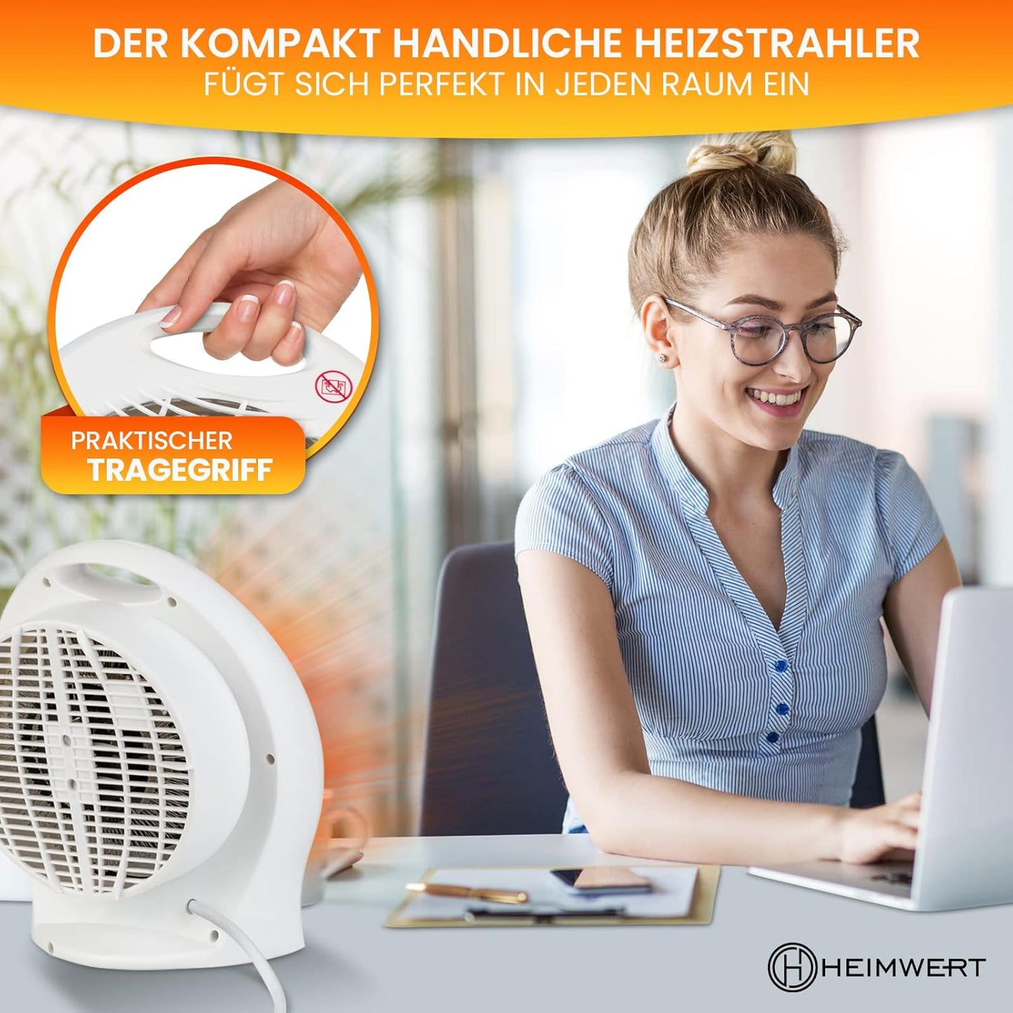 Energiesparender Heizlüfter mit Thermostat, Weiss