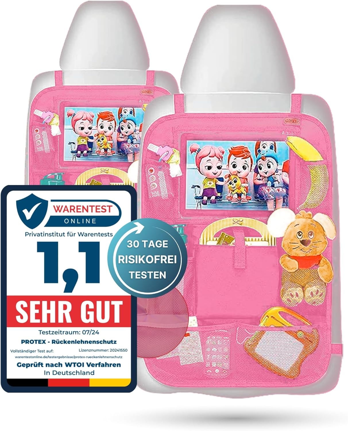 2er-Set Rückenlehnenschutz & Organizer mit Tablet-Fach, Rosa 2er