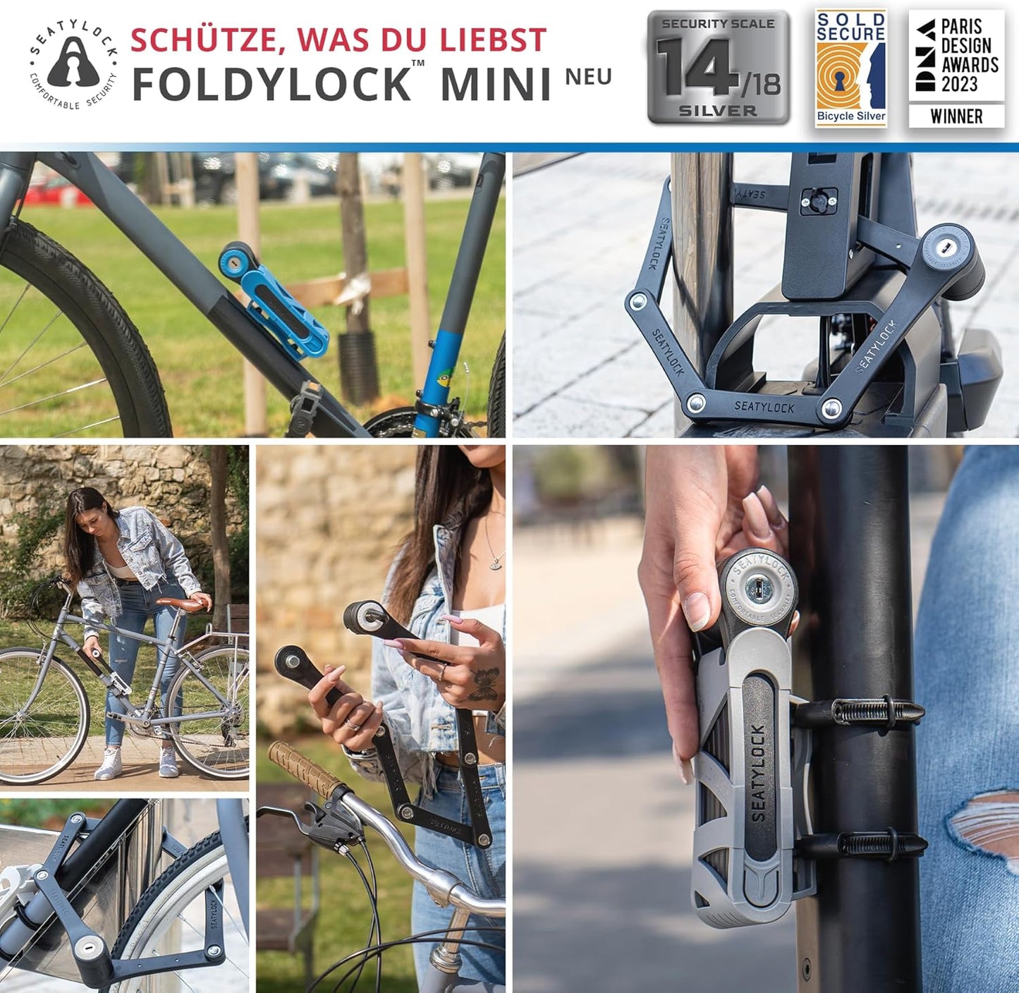 FoldyLock - Mini Faltschloss mit Schlüssel, Light Gray, 75cm (29.5in) Circumference