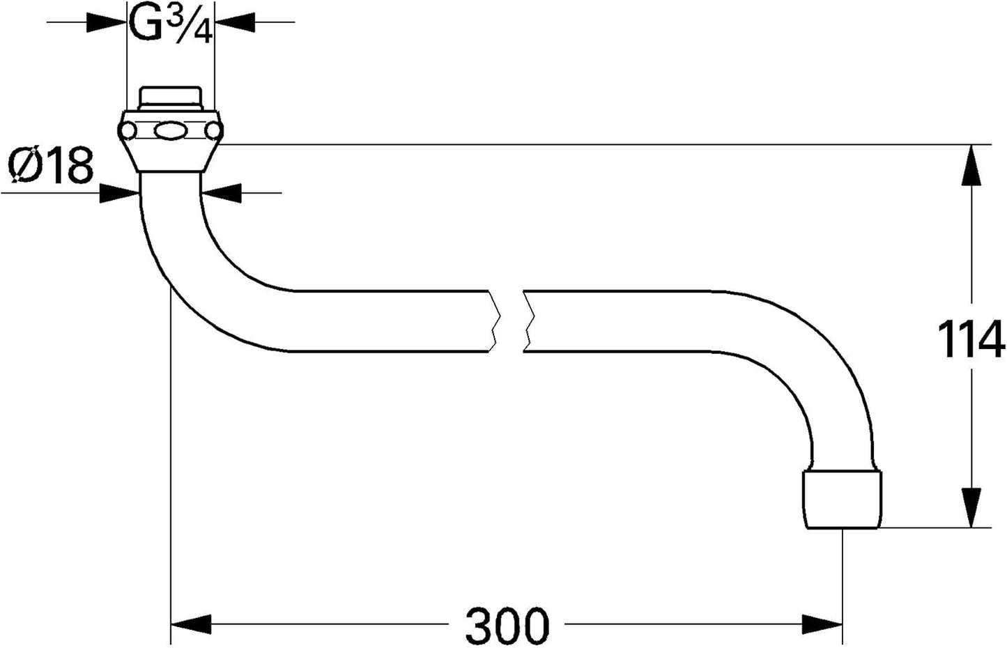 S-Auslauf für Küchen-Wandbatterie, 300 mm