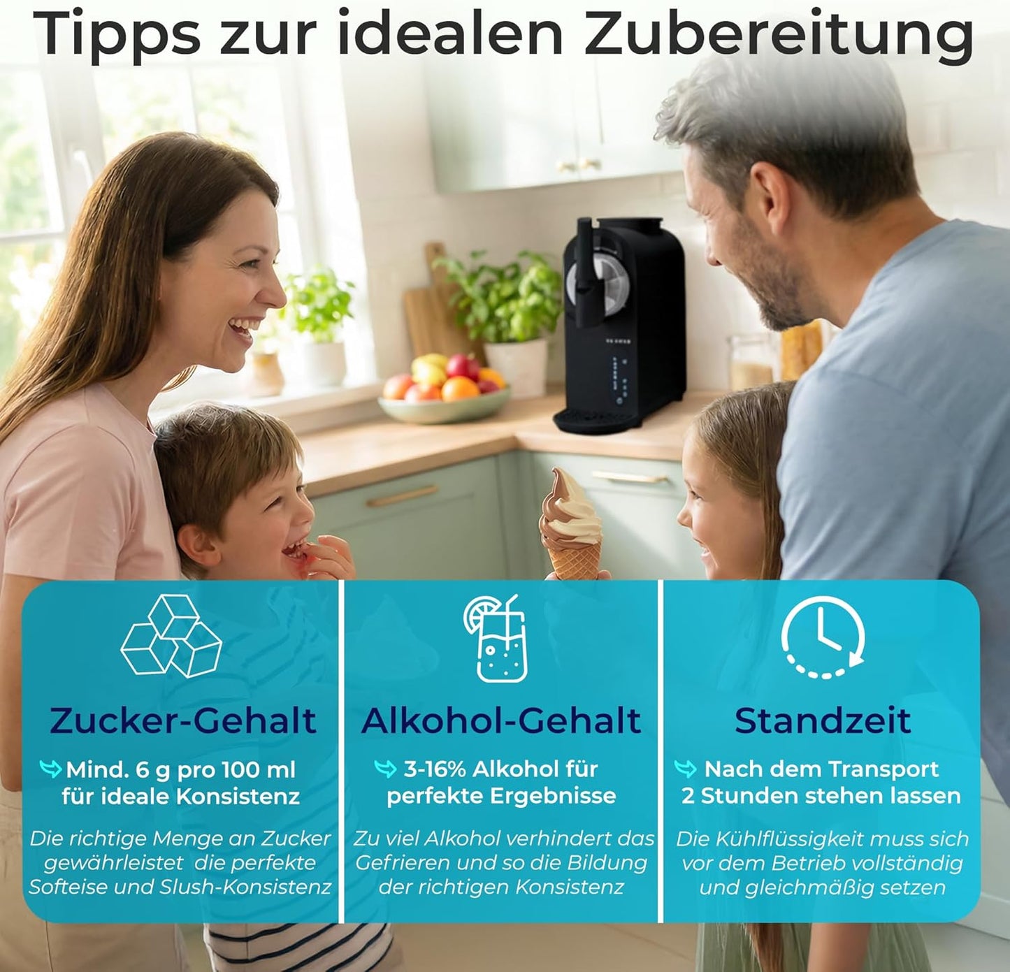 Softeismaschine mit 7 Programmen und Rezeptbuch, 1,5L Schwarz 7in1