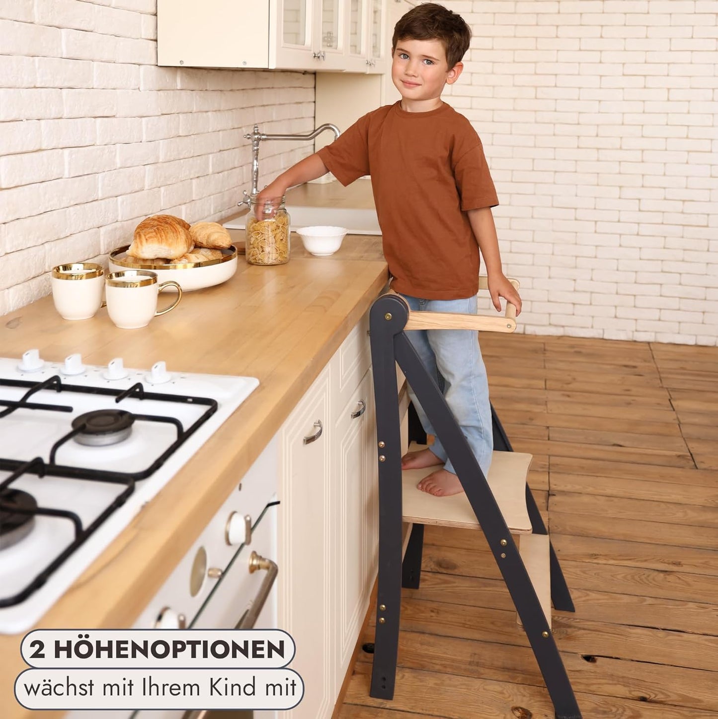 Klappbare Lernleiter für Kinder, Grau Slim