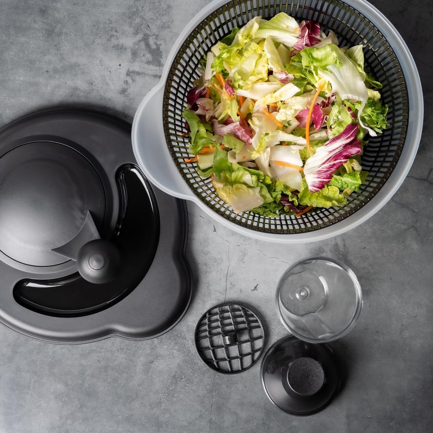 Salatschleuder, Salatschleuder Schwarz 4,5L mit Dressing Shaker