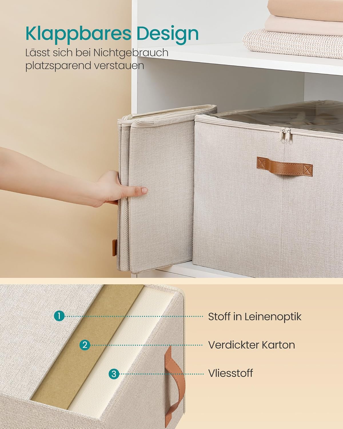 Schuh-Organizer für 16 Paar, transparentes Design, Cappuccinobeige