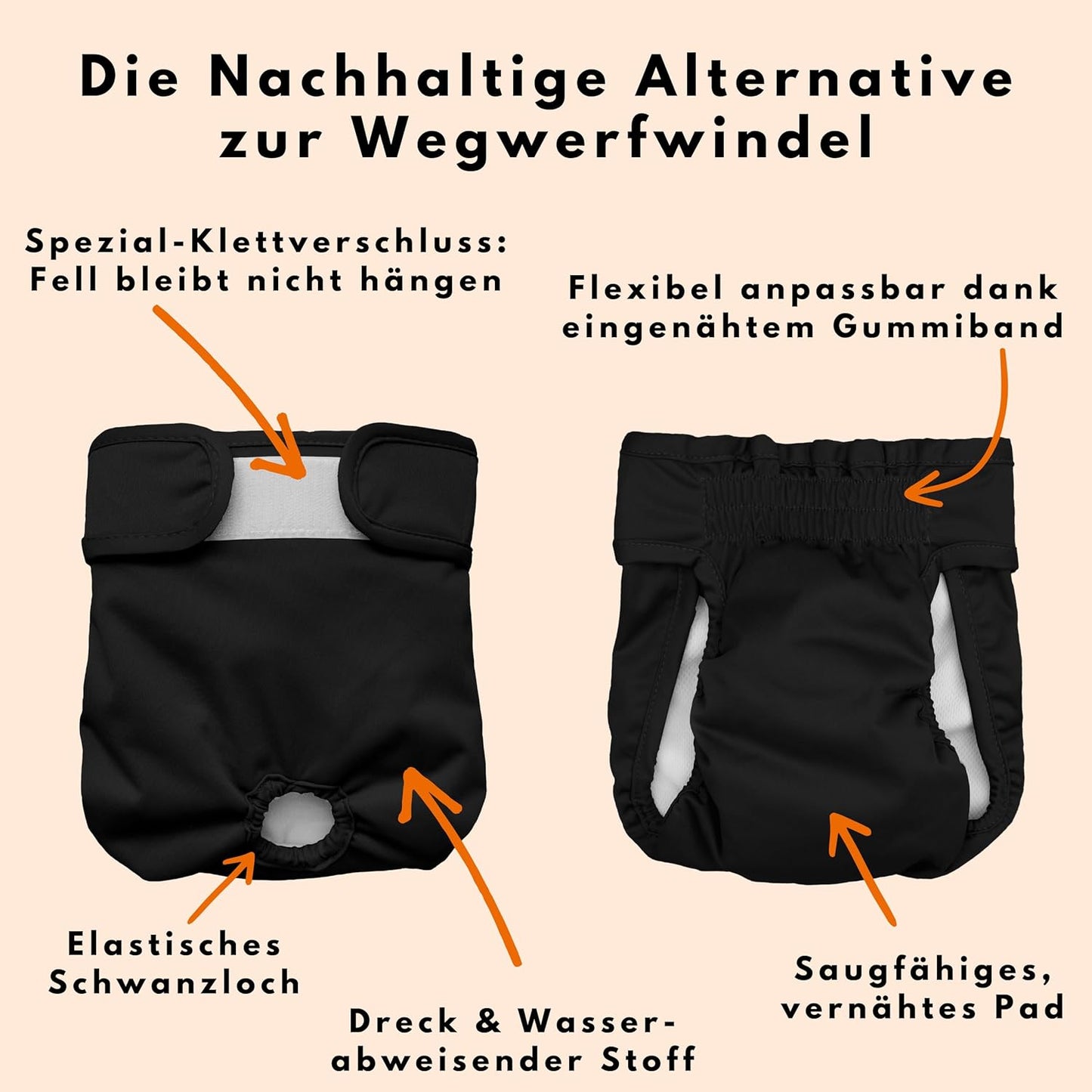 Hundewindeln für Hündinnen, waschbar, 3 Stück, Grau / Schwarz / Braun L