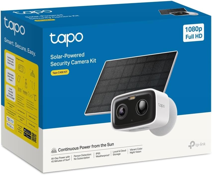 Solar-Überwachungskamera mit Farbnachtsicht, mit Solarpanel weiss