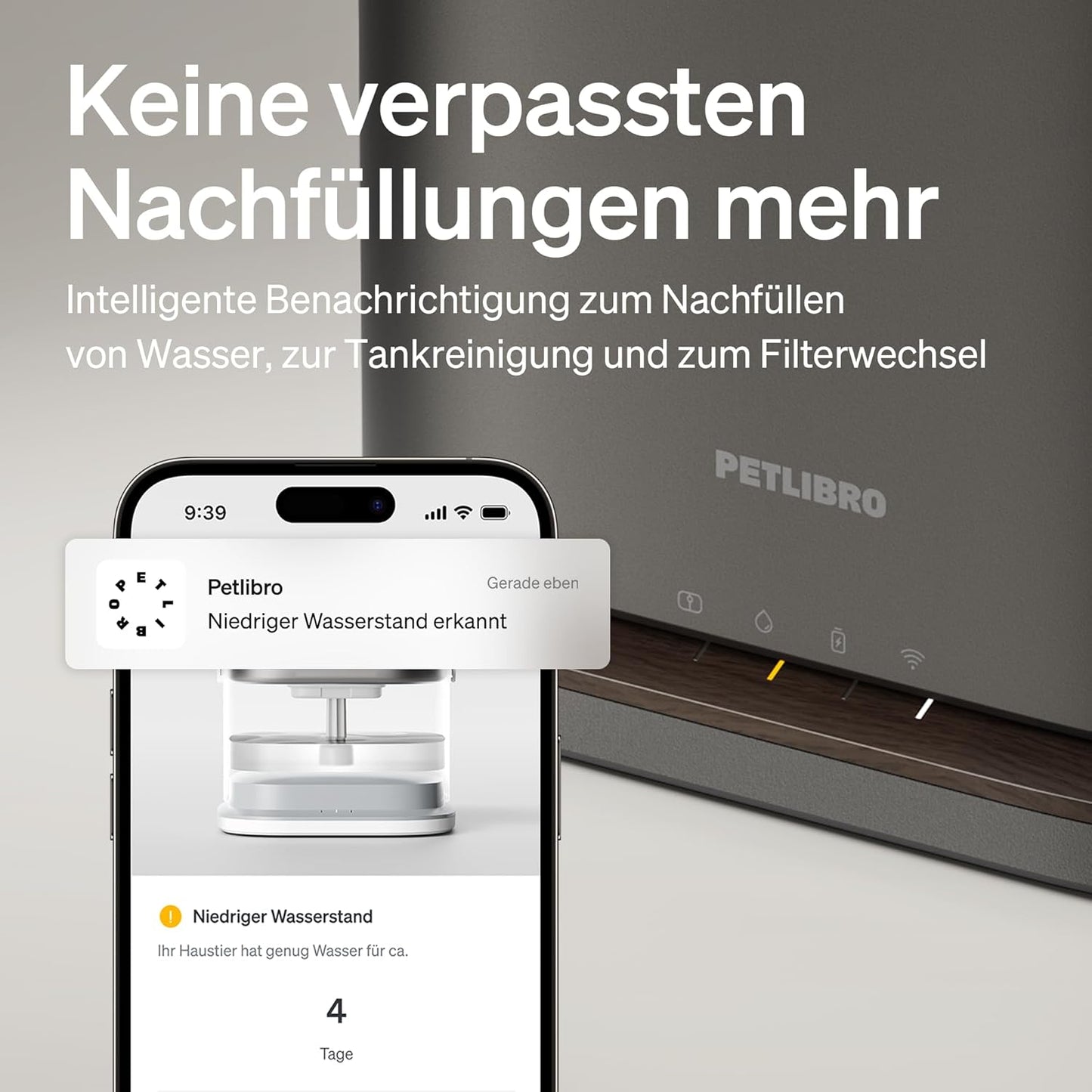 Kabelloser Katzenbrunnen mit App-Überwachung, Schwarz 3L