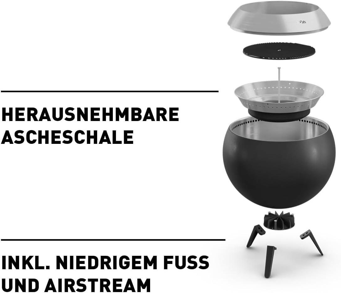 Rauchfreie Feuerschale mit Holzvergaser-Technologie, 55 silber mit niedrigem Fuss