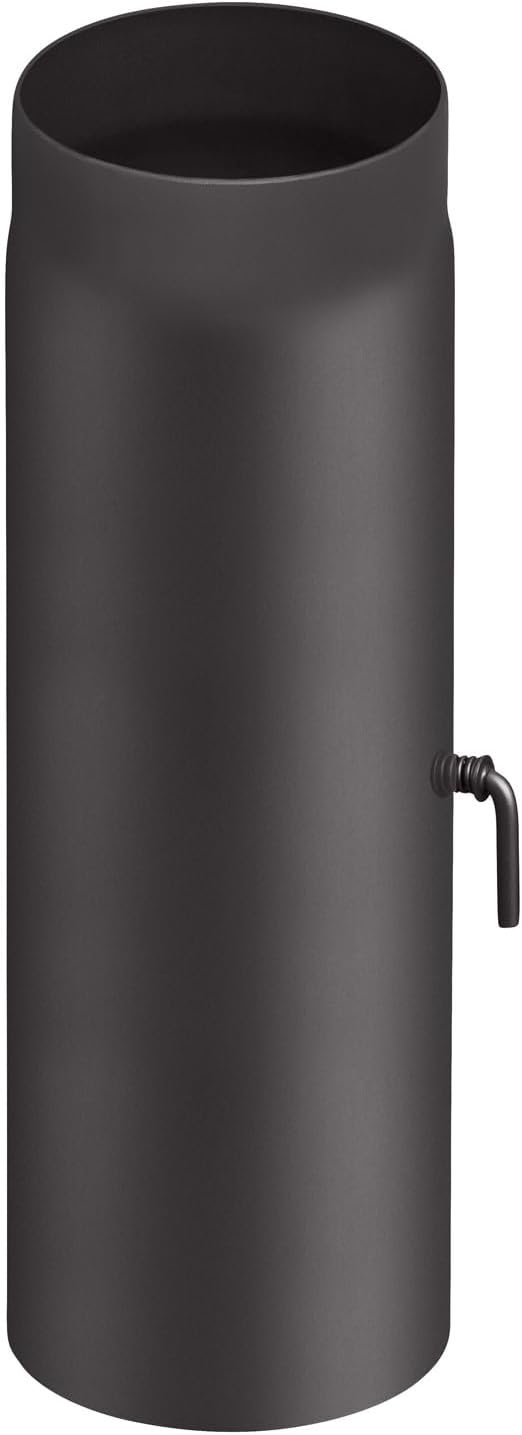 Rauchrohr 500mm mit Drosselklappe, Ofenrohr Kaminrohr, Rauchrohr 500mm mit Drosselklappe Schwarz Metallic