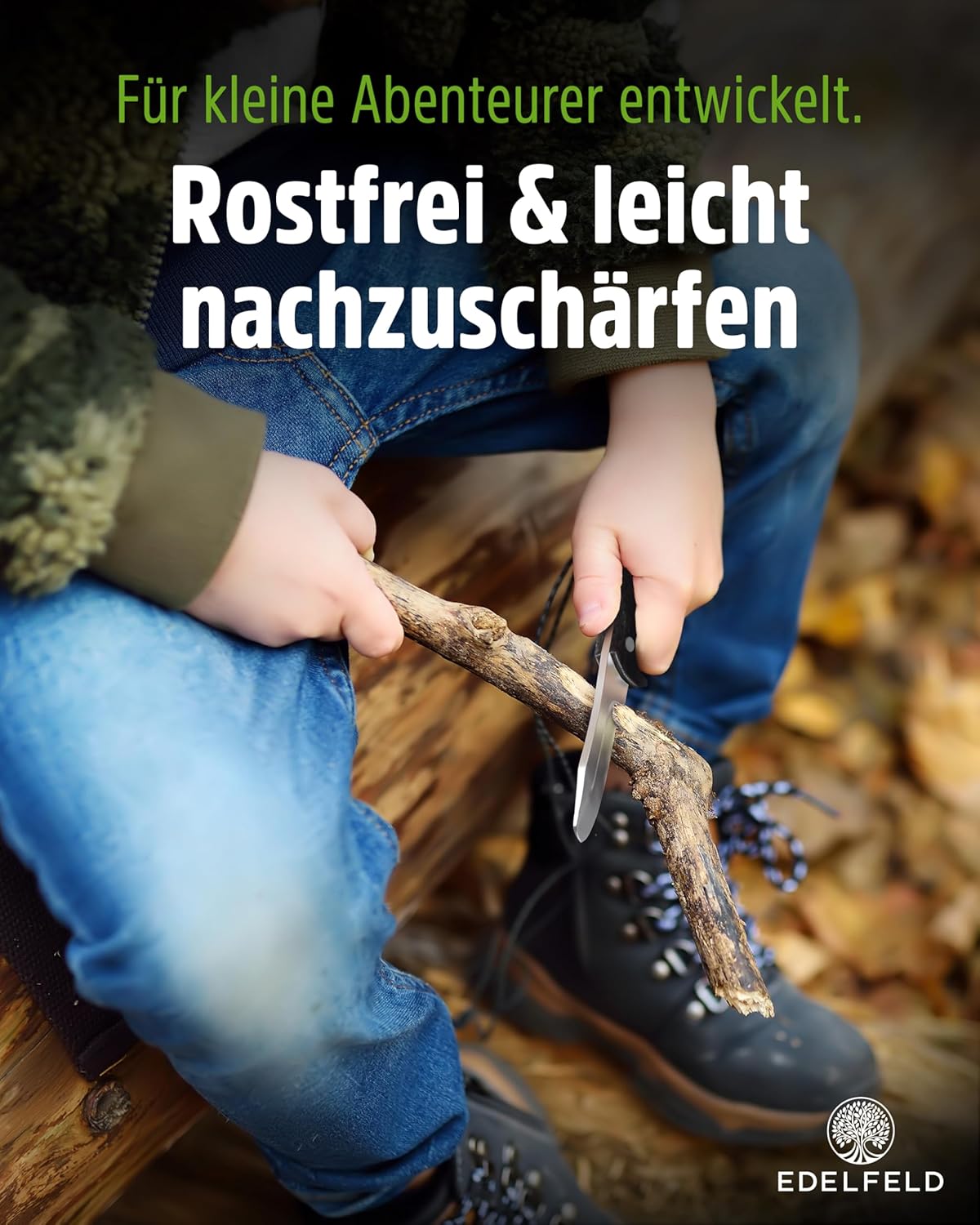 Kinderschnitzmesser mit Schnitzbuch, Exklusiv - Schwarz (Vollholz)