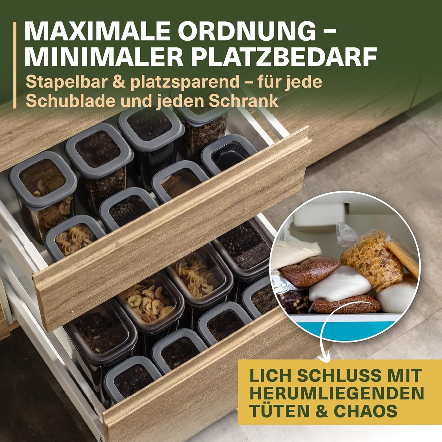 Vorratsdosen-Set (18-teilig, luftdicht, stapelbar), 12er Set + 6 Gewürzstreuer
